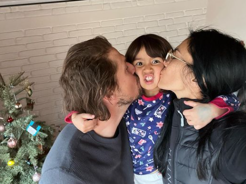 Elodie Yung and her daughter and partner 