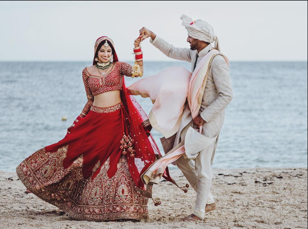 Richa Moorjani with her husband Bharat Moorjani on their wedding day.