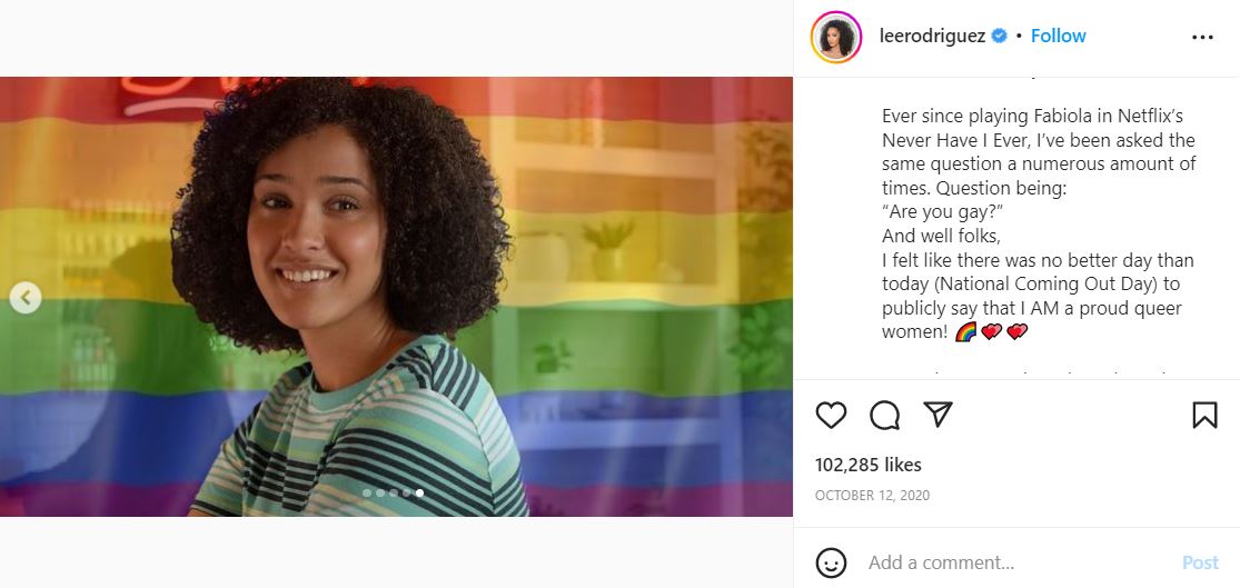 Lee Rodriguez reveals the world that she is queer through her Instagram