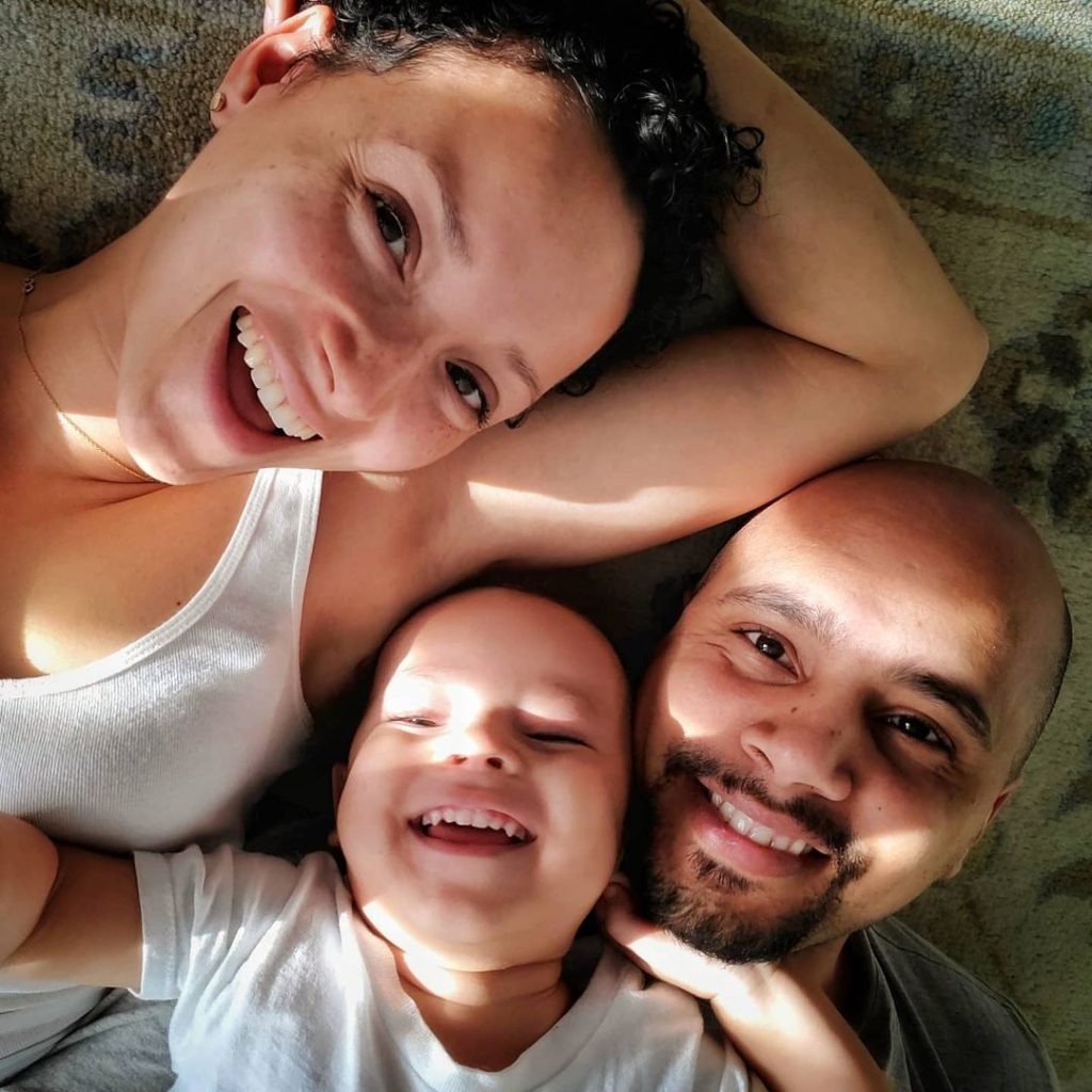 Danielle Vega with her older son and partner. 