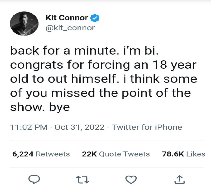Kit Connor openly revealed his bisexuality on Twitter. 
