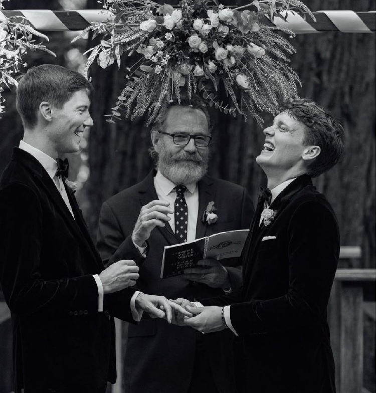 Hunter Doohan at his wedding with Fielder Jewwtt, officiated by Bryan Cranston